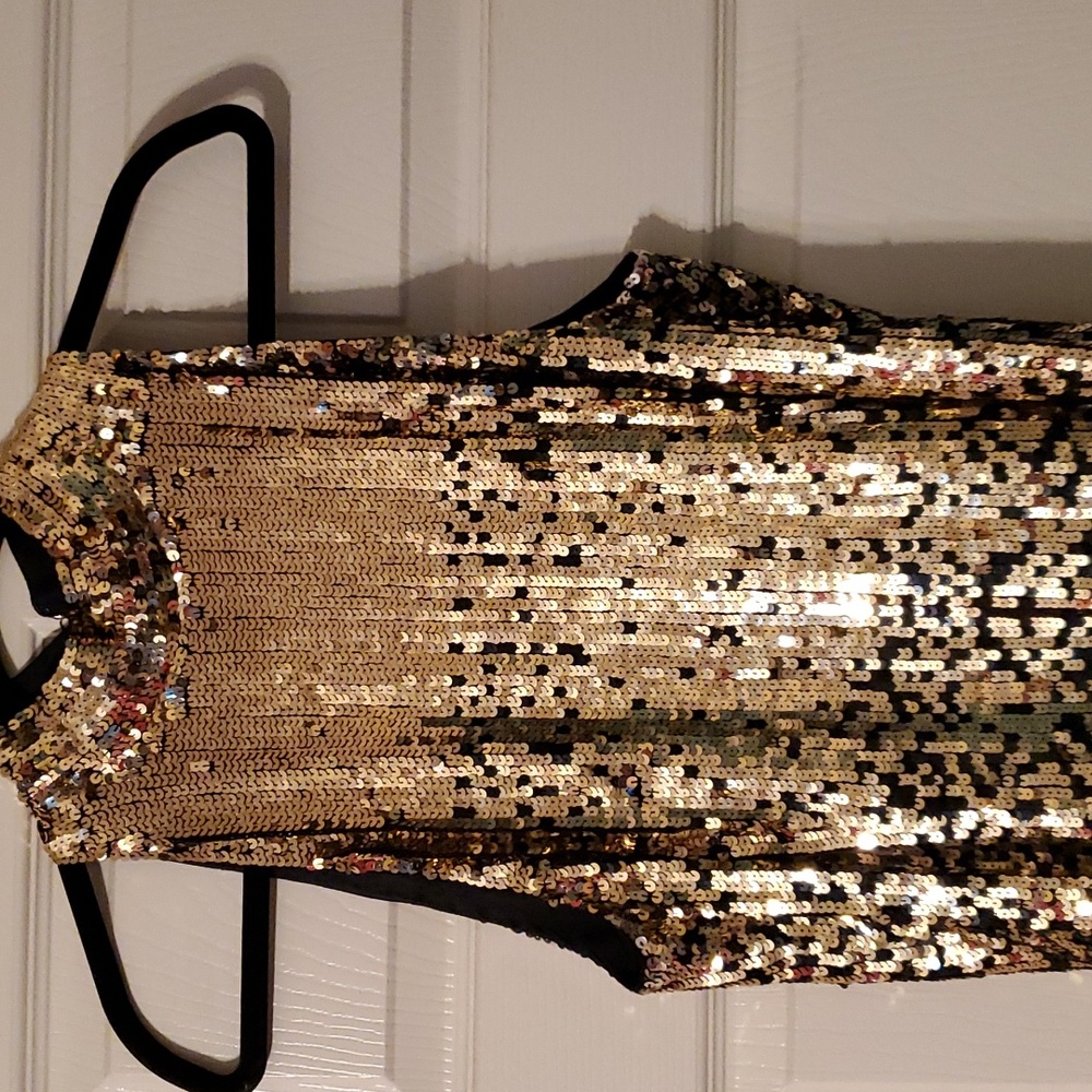 Vintage Bergdorf Goodman On The Plaza Size 12 Silk Black & Gold Sequin Gown